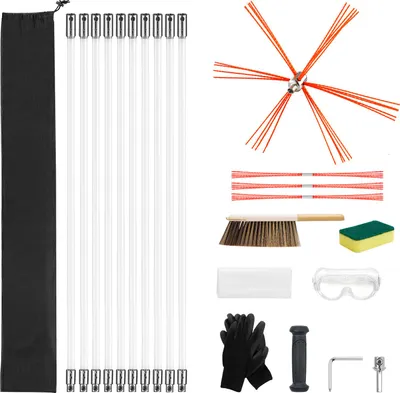 Image de SucceBuy Set de brosses pour tuyaux de poêle, longueur maximale 10 m, brosses de nettoyage de cheminées, set de ramonage, brosse de cheminée, outil de nettoyage flexible jusqu'à 90°, adapté aux cheminées carrées et rectangulaires