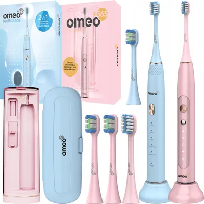 Produktbild von OMEO | Schallzahnbürsten Set - 2 Stück - Blau und Pink - UV Desinfektion - 5 Reinigungsmodi