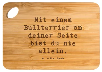 Produktbild von Mr. & Mrs. Panda Frühstücksbrettchen Spruch Bullterrier Begleiter - Transparent - Geschenk, Hunderassen, Trost spenden, Hunderasse, Holzbrett, vesperbrett, Familienhunde