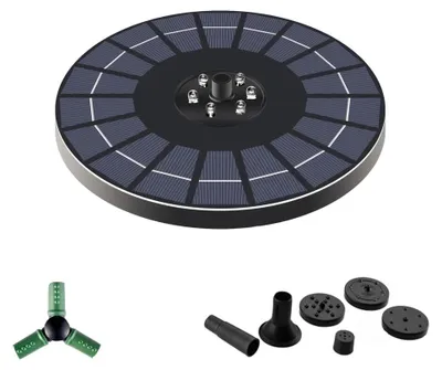 Productafbeelding van Zonne- Fonteinpomp 4W/6W - 5 Verschillende Spuitmonden - Waterstraalhoogte 30-80cm - Ingebouwde Batterij 1500mAh - Geschikt voor Vijvers - Zonnefontein
