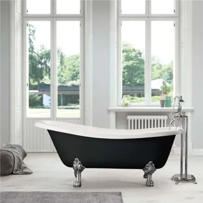 Produktbild von Freistehende Gusseisen Badewanne LIVINGSTON SCHWARZ Füße CHROM 170 cm
