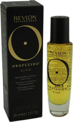 A product shot of a bottle of Orofluido Elixir and its packaging.