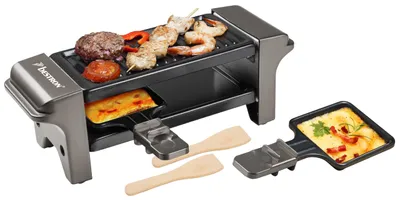 Produktbild von Bestron Raclette für 1 bis 2 Personen, Mini Tischgrill mit zwei Pfännchen, zwei