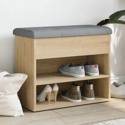 Image de Banc à chaussures Sonoma en chêne, 62x32x50 cm - Banc d'entrée avec espace de rangement pour chaussures et couloir