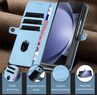 Produktbild von Hülle für Samsung Galaxy Z Fold 5, Kunstleder Brieftaschen Handyhülle mit Kartenfach und Standfunktion Hellblau