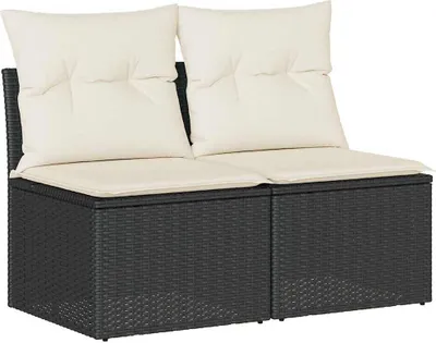 Produktbild von 2-tlg. Garten-Sofagarnitur mit Kissen Schwarz Poly Rattan