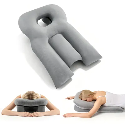 Image de Coussin facial avec ouverture - Coussin de massage pour les personnes dormant sur le ventre - Support pour la poitrine - Adapté pour le lit, les salons de beauté et les spas - Gris
