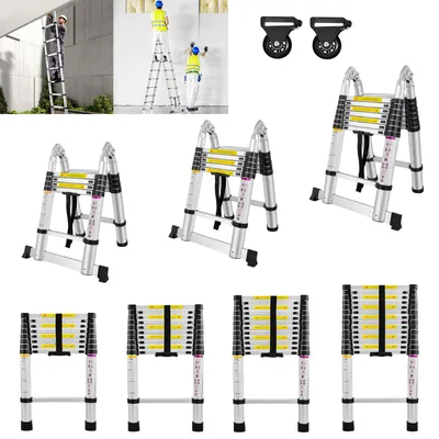Produktbild von YZNAHRE Teleskopleiter 3,8m Leiter Ausziehbar Aluminium mit 9 Sprossen Aluleiter Ausziehbar Ausziehleiter für Dachböden Warenhaus 150 kg Tragfähigkeit, Silber