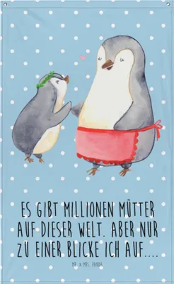 Produktbild von Mr. & Mrs. Panda Tapestry Pinguin mit Kind - Blau Pastell - Geschenk, Mutter, Muttertag, Wandtuch, Stoff Wandbild, Gobelin, Mama, Vorbild, Familie, Wandteppich