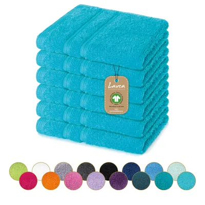 Produktbild von Lavea® Seiftuch 6er Set 30x30 cm, Waschlappen, 100% Baumwolle, Gästehandtücher, saugstark, waschbar, strapazierfähig, Frottierserie Bali - Türkis