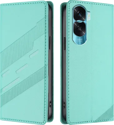 Image de Etui pour Honor 90 Lite, étui portefeuille en cuirPolyuréthaneavec fente pour cartes et fonction Türkis stand