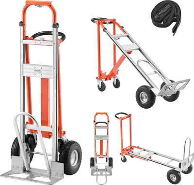Obrázek produktu pro VEVOR 4v1 ruční vozík, nosnost 453,6 kg v režimu 4 kol, přestavitelný transportní vozík s protiskluzovou rukojetí a koly, ruční vozík z hliníkové slitiny, transportní vozík pro stěhování, kanceláře a sklady
