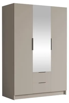Produktbild von MIRJAN24 Kleiderschrank Calwi II 150, Schlafzimmer, mit Spiegel, Drehtürenschrank, mit Kleiderstange, Modern, Garderobenschrank, Metallgriffe (Farbe: Cashmere + Schwarz)