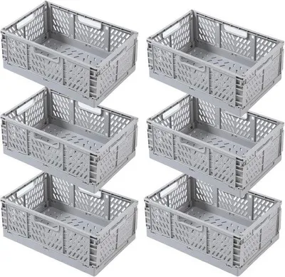 Productafbeelding van Vouwdozen Kunststof - Opvouwbare Opbergmanden voor Huishoudelijk Gebruik - Lichtgewicht en Stapelbaar (Grijs, 43×29×17 cm)