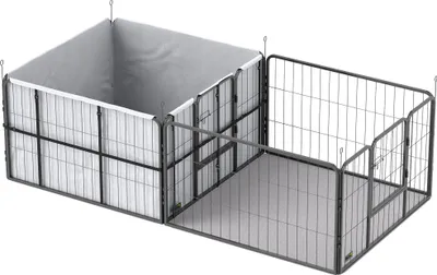 Produktbild von Wurfkiste für Welpen, Wurfbox Welpenlaufstall mit 7 Paneele, 2 Bereichen, Waschbare Wurfunterlage, 203x102x60cm Schwarz