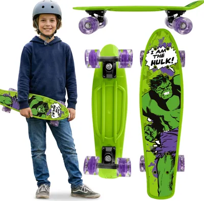 Produktbild von MARVEL Avengers HULK Kinder-Fish-Skateboard, 55 cm, rutschfestes Deck, stabil, für ein Gewicht von 20–50 kg