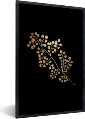 Produktbild von MuchoWow® MuchoWow® Gerahmtes Poster Gold - Blätter - Zweig 20x30 cm - Poster mit zchwarzem Bilderrahmen - Drucken - Bilder Poster im Rahmen