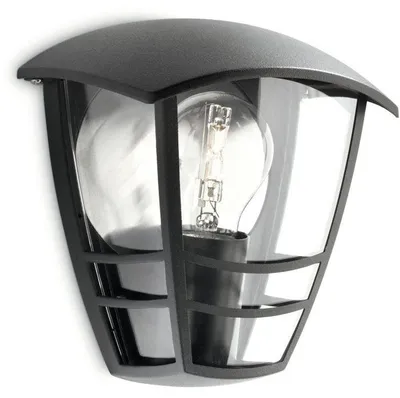 Immagine prodotto di Applique da parete esterna Philips Creek, nera, attacco E27, grado di protezione IP44, realizzata in alluminio