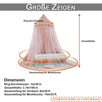 Produktbild von Koheim Betthimmel, Rosa, Insektenschutz, Lichtblockierend, Doppellagig, Spitze, Hautfreundlich, Weich, Atmungsaktiv, Pflegeleicht, Polyester, für Baby-, Kinder-, Einzel- & Doppelbetten, Höhe: 2.7M, Ring-Durchmesser: 1M, Tagsüber einklappbar.