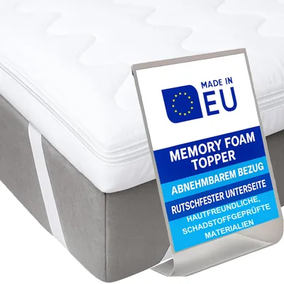 Produktbild von Pillows24 - Topper 120x200cm aus Memory-Schaum - 6cm hoch - Matratzentopper mit abnehmbarem Bezug & rutschfester Unterseite | EU