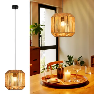 Produktbild von ZMH Pendelleuchte Esstisch Hängelampe Vintage Pendellampe Esszimmer Rattan Esstischlampe 1 Flammig Laterne Design E27 Hängeleuchte ffür Schlafzimmer Bett Wohnzimmer Flur(Glühbirne nicht enthalten)
