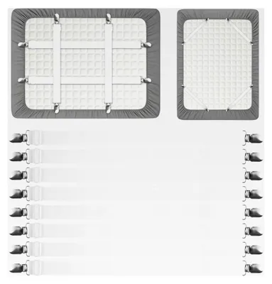 Produktbild von 8 Stück verstellbare Bettlakenspanner für Topper in Weiß, elastische Spanngurte für Bettlaken, Matratzenspanner mit Metallclips