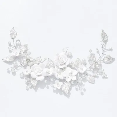 Produktbild von Blumen-Braut-Hochzeitshaar, silberne Perlen, Haarschmuck, Braut-Stirnband, Kopfschmuck für Frauen und Mädchen