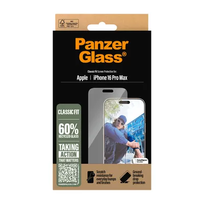 Produktbild von PanzerGlass ® Displayschutz iPhone 16 Pro Max | Classic Fit, Apple, Apple - iPhone 16 Pro Max, Trockene Anwendung, Kratzresistent, Schockresistent, Transparent, 1 Stück(e)