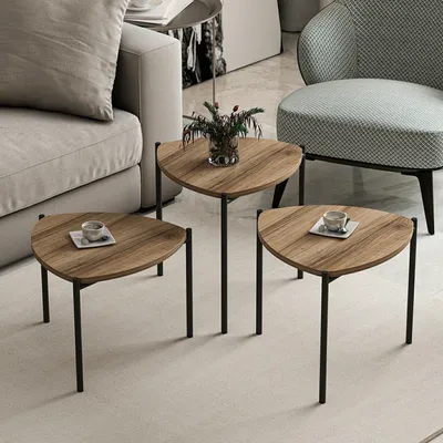 Image de Chariot - Table basse, 45x45x45h cm Noix marron, set 3 pièces