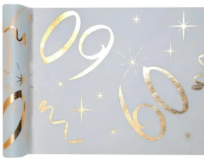 Image de Chemin de table 60ème anniversaire - 30 cm x 5 m - blanc & or - décoration de fête