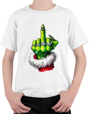 Produktbild von Grinch Mittelfinger Weihnachten frech Geschenk Glitzer Uni Kinder T-Shirt, Weiß, 116