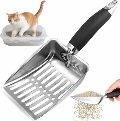 Produktbild von Edelstahlschaufel mit 5-mm-Sieb, leicht zu reinigen, für Katzen und Hunde geeignet, schwarz