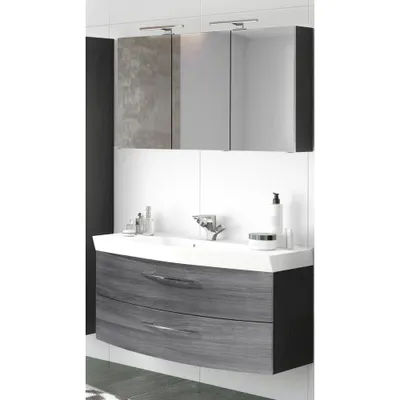 Produktbild von Badmöbel Waschplatz Set mit Waschtisch & LED-Spiegelschrank FLORIDO-03 Eiche Rauchsilber, graphitgrau B x H x T: ca. 120 x 200 x 47 cm