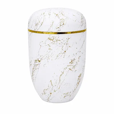Produktbild von Bio Urne für Asche – Elegante biologisch abbaubare Feuerbestattungsurne in Weiß-Gold – Stilvolle Erinnerungsurne