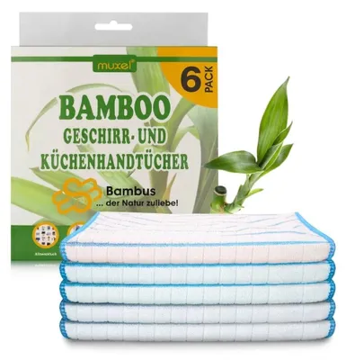 Produktbild von MUXEL Bambus Tücher - 6 x Bambus Geschirrtücher - Extra saugfähiges Putztuch - Weiche Bambuslappen zum Polieren, Abtrocknen & Wischen - Nachhaltige Bambus Allzwecktücher