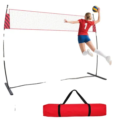 Immagine prodotto di Set per rete da pallavolo, altezza regolabile, borsa da trasporto portatile, 3,65 metri - Rosso