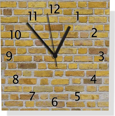 Produktbild von Wallario Design Wanduhr Ziegelsteinwand in gelb - Backsteine aus Aluverbund, Größe 30 x 30 cm