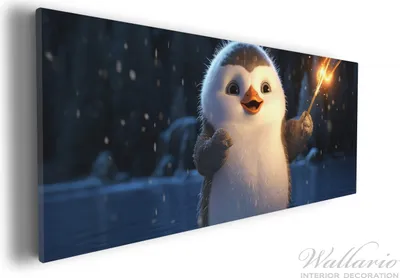 Produktbild von Wallario Premium Leinwandbild Süßer Pinguin in Größe 30 x 75 cm