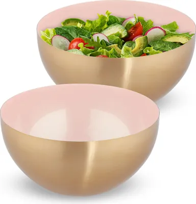 Produktbild von relaxdays 2 x Edelstahl Salatschüssel rosa/gold