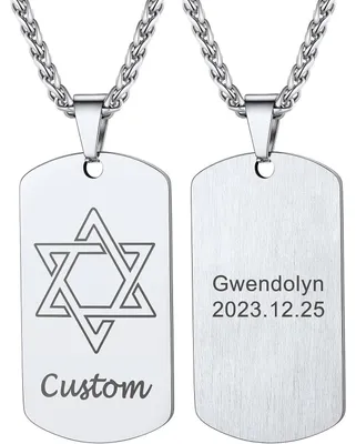 Productafbeelding van Heren ketting met Davidster hanger, roestvrij staal, 55 cm + 5 cm verstelbaar, dogtag, personaliseerbaar