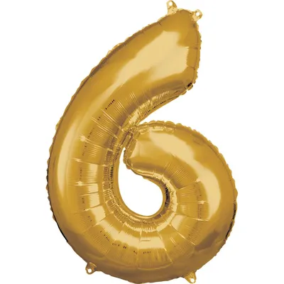 Obrázok produktu pre Fóliový balón číslo 6 zlatý - 86 cm