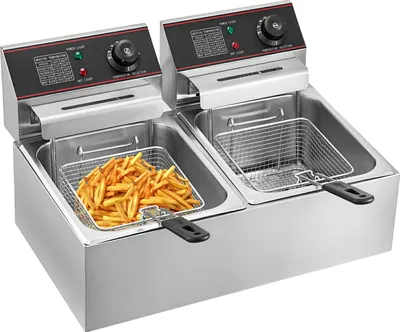 Zdjęcie produktu dla Frytownica komercyjna, podwójne zbiorniki, pojemność 6 l x 2, typ A (12 l), podwójne zbiorniki