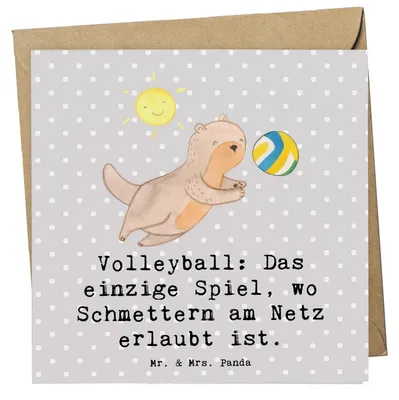 Produktbild von Mr. & Mrs. Panda Grußkarte Volleyball Schmettern - Grau Pastell - Geschenk, strategisches Denken, Sportler, anlasskarte, faltkarte, Glückwunschkarte, Klappkarte, Agilität