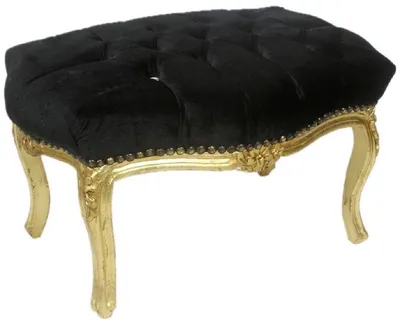Immagine prodotto di Casa Padrino Sgabello barocco nero/oro 60 x 40 x h. 35 cm - Sgabello barocco fatto a mano con pietre scintillanti - Mobili in stile barocco