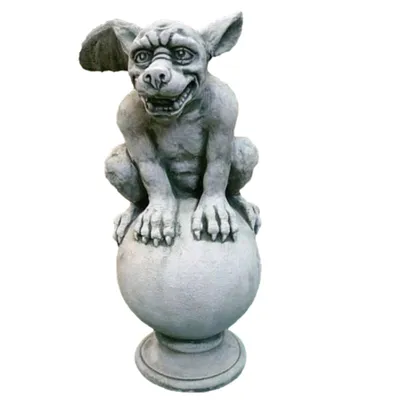 Produktbild von Schöner Gargoyle auf Kugel aus Steinguss Frostfest Witterungsbeständig PO-487