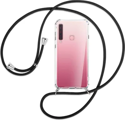 Produktbild von Handykette Backcover-Schutzhülle mit Band (Metall silberfarben) für Samsung Galaxy A9 2018 - schwarz