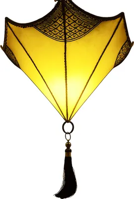 Produktbild von Orientalische Lampe Pendelleuchte Hängeleuchte Berfu Gelb 45cm Groß | Marokkanische Lederlampe Hennalampe Leuchte mit Henna | Orient Lampen für Wohnzimmer Küche oder Hängend über den Esstisch