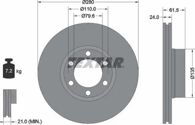 Produktbild von 2x TEXTAR Bremsscheibe 92097703 für OPEL Movano Kastenwagen (X70) 61 5mm 7 2kg