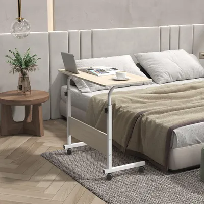 Image de Table de travail mobile, réglable en hauteur, 80 x 40 cm, table d'appoint pour ordinateur ou pour canapé-lit