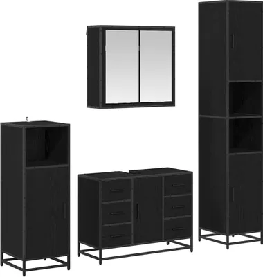 Produktbild von vidaXL Badezimmermöbel-Set 4 stk. Schwarz Eichen-Optik 80 x 33 x 60 cm